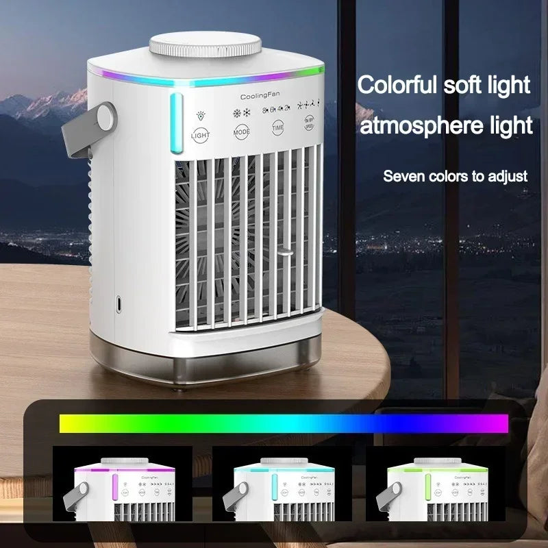 Home Office Air Conditioner Portable Fan Desktop Dual Spray Ultrasonic Atomization 3/4-Speed Mute Air Cooler Night Light for Outdoor Camping Beach Picnic Cooling Supplies