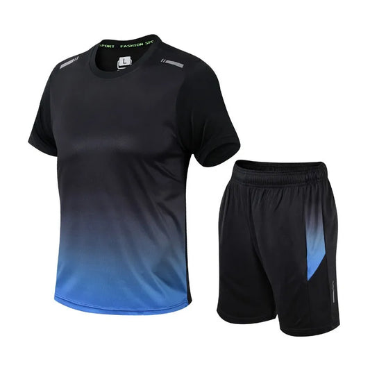 NEW Arrivals 2PCS Set M-5XL Plus Size 4 Colors Men Active Quick Dry Crew Neck T-Shirts and Shorts Set Athletic Workout Short Sleeve Clothes Basketball Running Gym Sports Suit