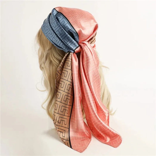Luxury 90cm Silk Satin Hijab Square Scarf Women Luxury Print Elegant Hair Hand Bag Foulard Shawl Wraps Neck Tie Headkerchief Bandana