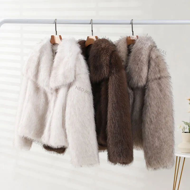 NEW Arrivals Winter Iconic Blogger Girls Snow Clothes Supplies Fashion Fluffy Square Collar Faux Fur Coat Women Ins Hot Chic Girls Fox Fur Jacket Outerwear Female Women Luxury Fashion Clothing Products
