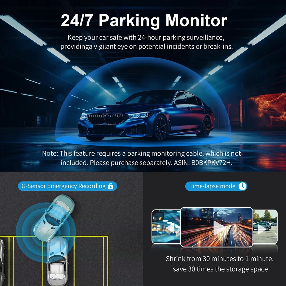 4K UHD Car GPS Dash Camera 10 Languages 64/128G DVR Night Vision Pedestrian Detector Video Recorder with GPS Wi-Fi 24H Parking Monitoring Support for Vehicle Safety Supplies