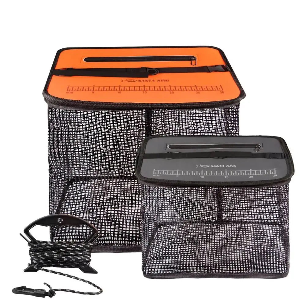 19L-47L Large Capacity Fish Net Bag Floating Fish Basket Quick-Drying Foldable Fish Cage Collapsible Fish Protector Foldable Fishing Net for Sea River Lakes Fishing Accessories