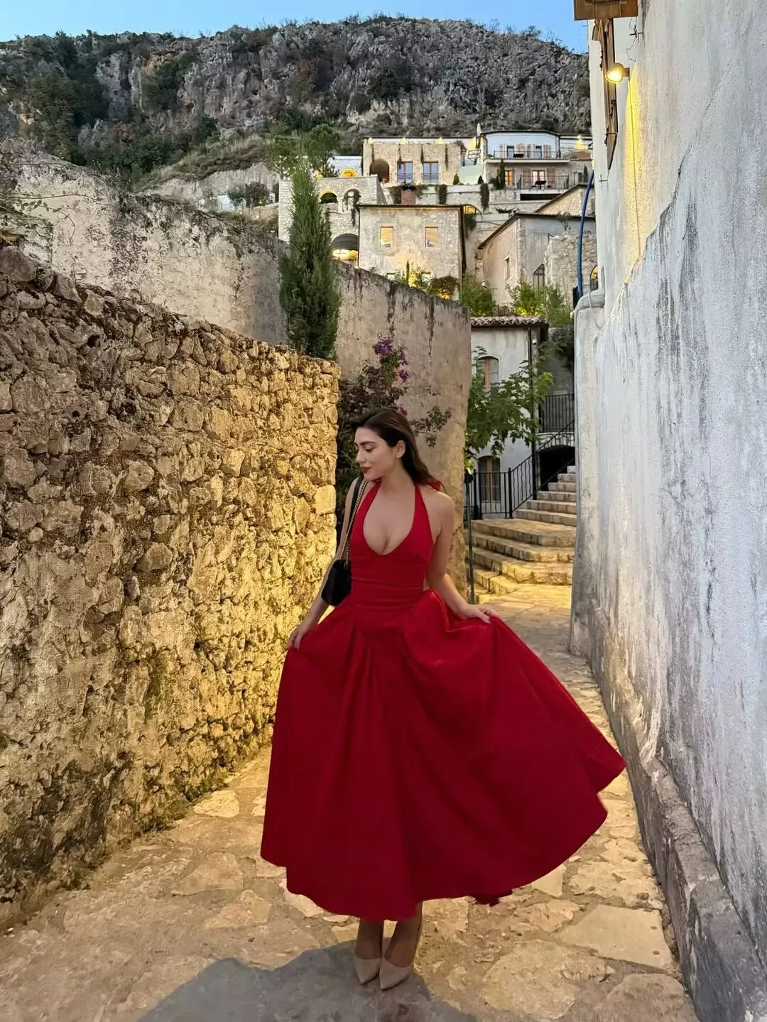 7 Colors  Sexy Backless Elegant Halter Dress For Women Low Waist A-line Midi Summer Evening Party Dresses Cotton Gowns