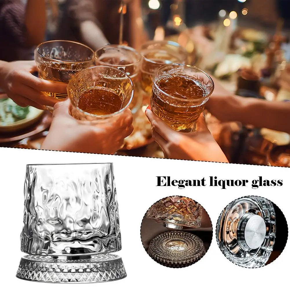 NEW 280ml Crystal Luxury Elegant Liquor Cup Rotating Whiskey Porcelain Glass Crystal Bottom Diamond Ice Flower Bubble Pattern Spinner Home Barware Glass Cup