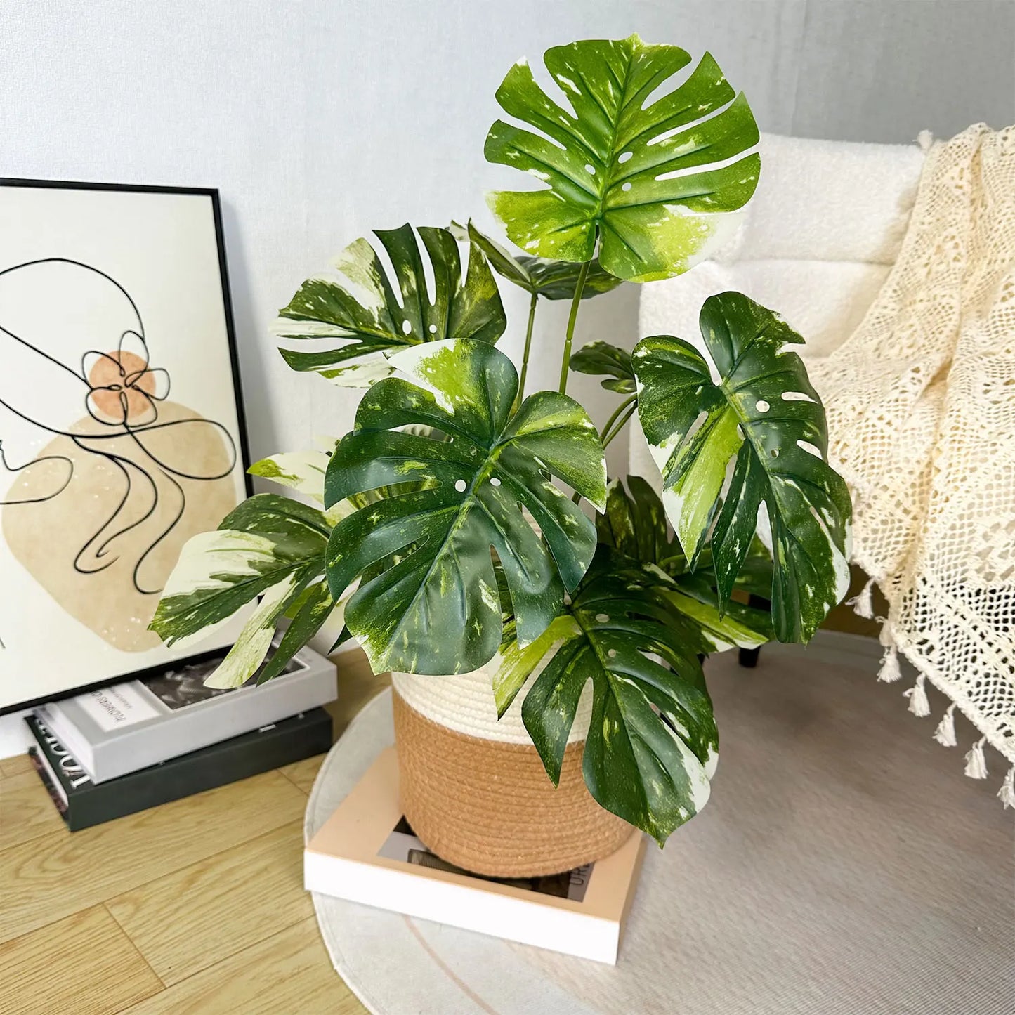 65/100cm Monstera Plant Plastic Leaf Small Fake Plant Potted Ornamental Indoor Artificial Plant for Home Decor Office
