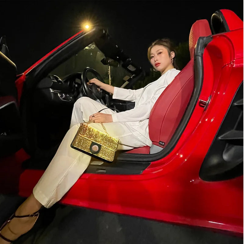 NEW Arrivals Luxury Colorful Luminous Square Reflective Light Bags For Women Ladies LED Light Shoulder Bag Optical Fiber Fabric Crossbody Purse Female Girls Luxury Fashion Apparel Accessories Supplies