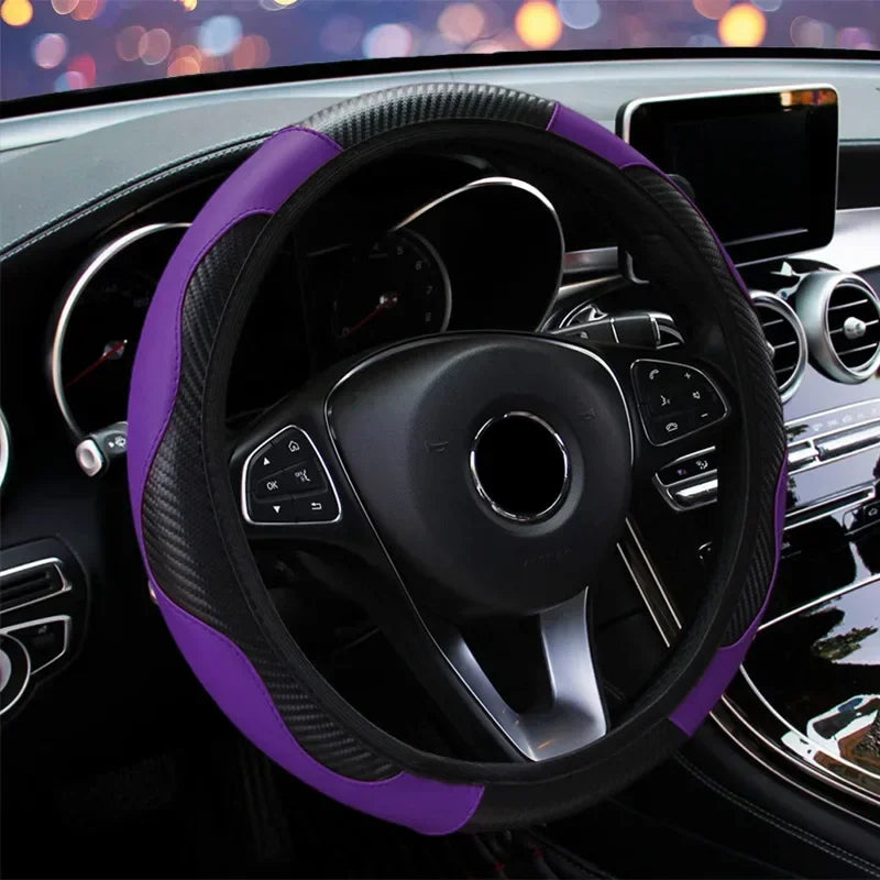 Car 37-38.5cm Steering Wheel Cover Breathable Anti Slip PU Leather Steering Covers Suitable Auto Decoration Carbon Fiber Cars Accessories