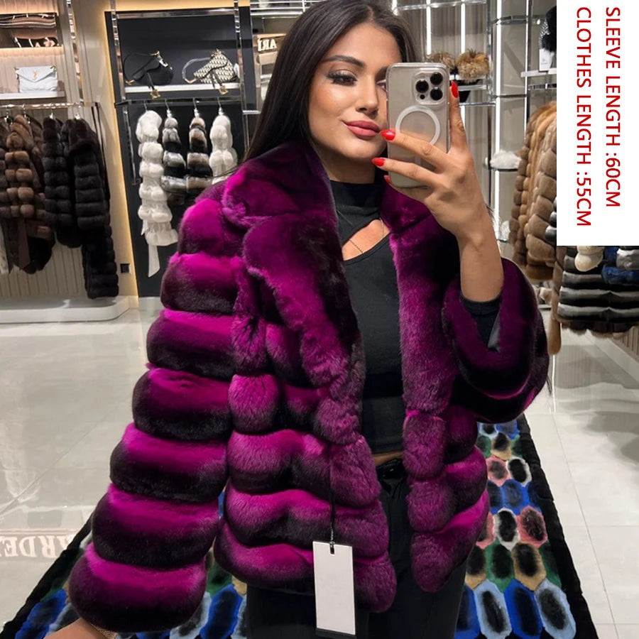 NEW Arrivals XS-4XL 6 Colors Winter Real Rabbit Fur Coat Women Real Fur Coat Female Luxury Natural Rabbit Fur Coat Best Selling High Quality Chinchilla Colors Girls Winter Fashion Clothing Supplies