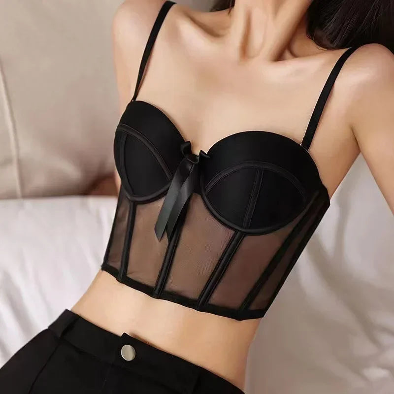 New Sexy Lace Bra Sexy Mesh Underwear Supplies Women Hollow Out Shape Half Cup Soft Bralette Anti-Sag Push Up Bow Thicken Women Underwear Set Ladies Luxury Lingerie Fashion Clothing Products