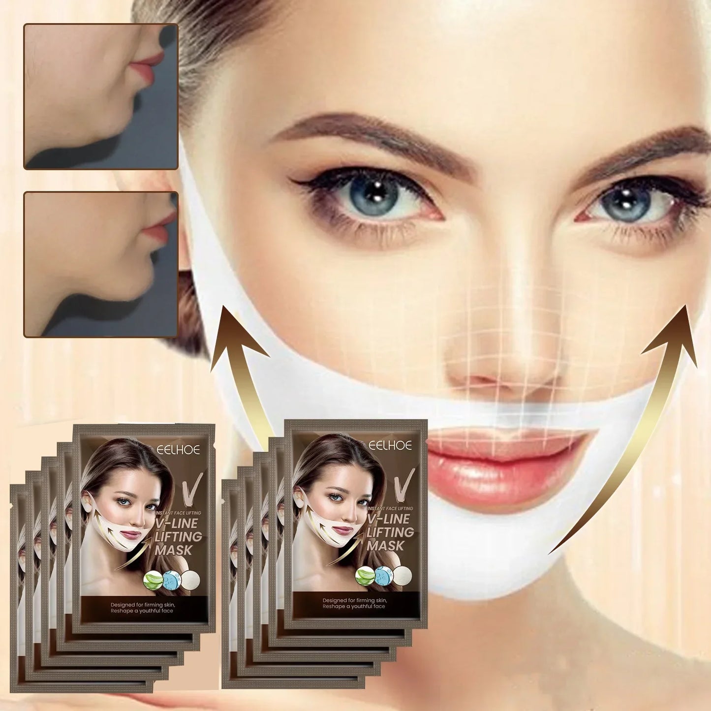 1-22PCS Set/Lot V Line Mask Chin Lifting Neck Mask Face Lift V Lifting Chin Up Patch 4D Ear Tightening Skinny Masseter Double Chin Reducer  Women Skin Care Sets Korean Beauty Products