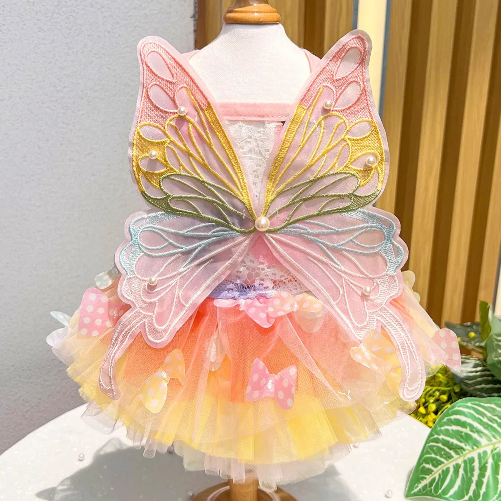 Dog Clothes Summer Thin Cat Princess Skirt Rainbow Butterfly Pong Skirt Pet Clothes Dress Accessories Dog Dresses for Small Dogs