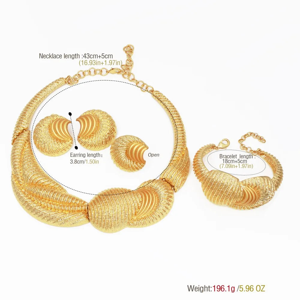 Luxury 18K Gold Plated 5 PCS Set Big Jewelry Set Large Necklace Chunky Bangle Bracelet Moon Shape Piercing Earring Ring Women Wedding Gift