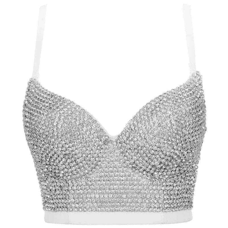 Sexy Bras for Women Night Club Party Cropped Tops Bra Stage Performance Sparkling Rhinestone Underwear Bralette Lingerie Clothes