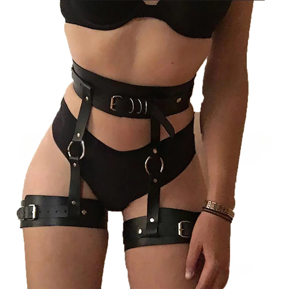 Sexy Woman Lingerie Gothic Leather Garter Belt Punk Lower Body Harness Bondage Erotic Thigh Strap Sexy Woman Stockings Suspenders Female Underwear Accessories Women Lingerie Fashion Clothing Products