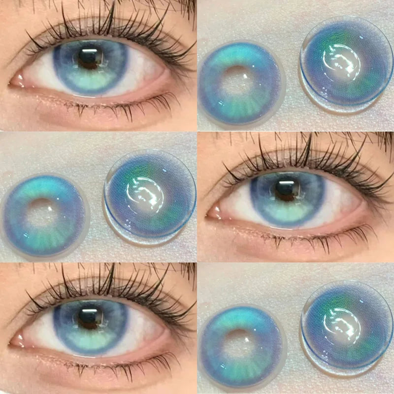 NEW 2PCS Set 4 Colors Blue Colored Contact Lenses for Eyes with Myopia Presbyopia 0-7.00 Lenses Degree Natural Green Pupils Beauty Korea Lenses Fashion Cosmetics Lens
