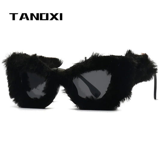 NEW Cat Eye Fashion Sunglasses Furry Party Decoration Woman New Ins Style Glasses Brand Design UV400 Black Women Eyewear Supplies