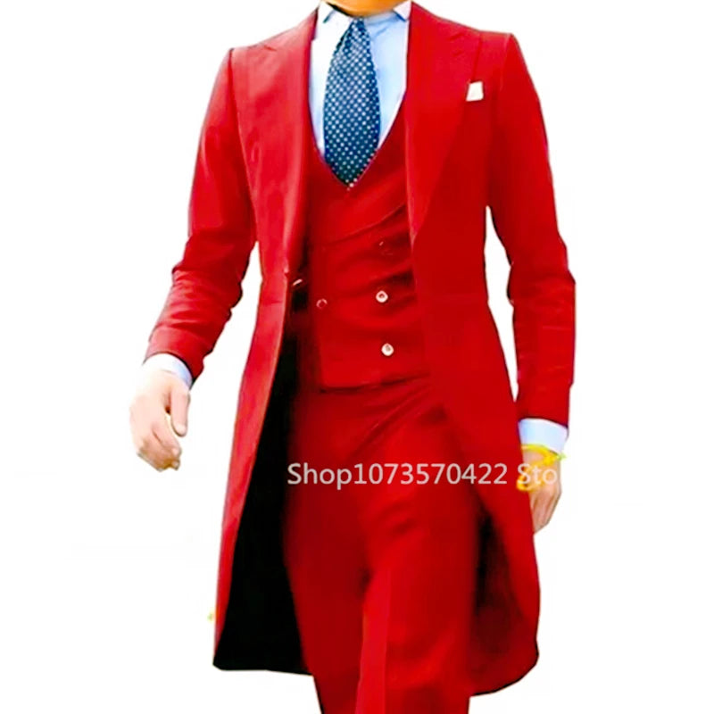 Low-Price Sales are Limited NEW 3PCS Set  7 Colors S-6XL PLUS SIZE Gentleman Luxury Wedding Evening Party Men Long Tail Coat Formal Groom Tuxedos Prom Male Suits Fashion Clothing Set Jacket Pants Vest