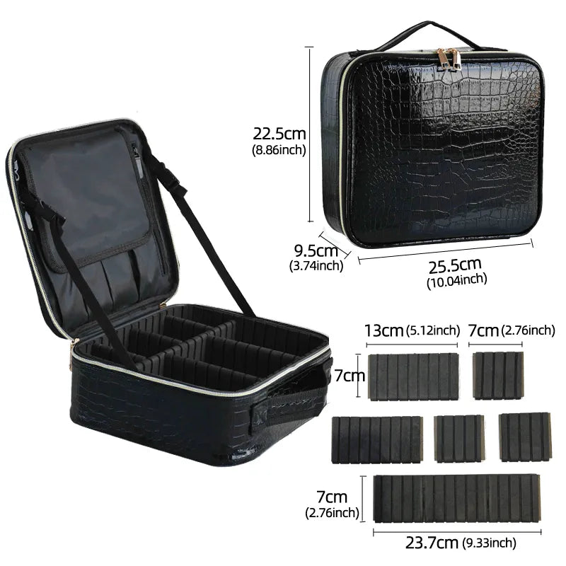 Crocodile Pattern Cosmetic Bag Partition Multi Functional Portable Travel Storage Makeup Case