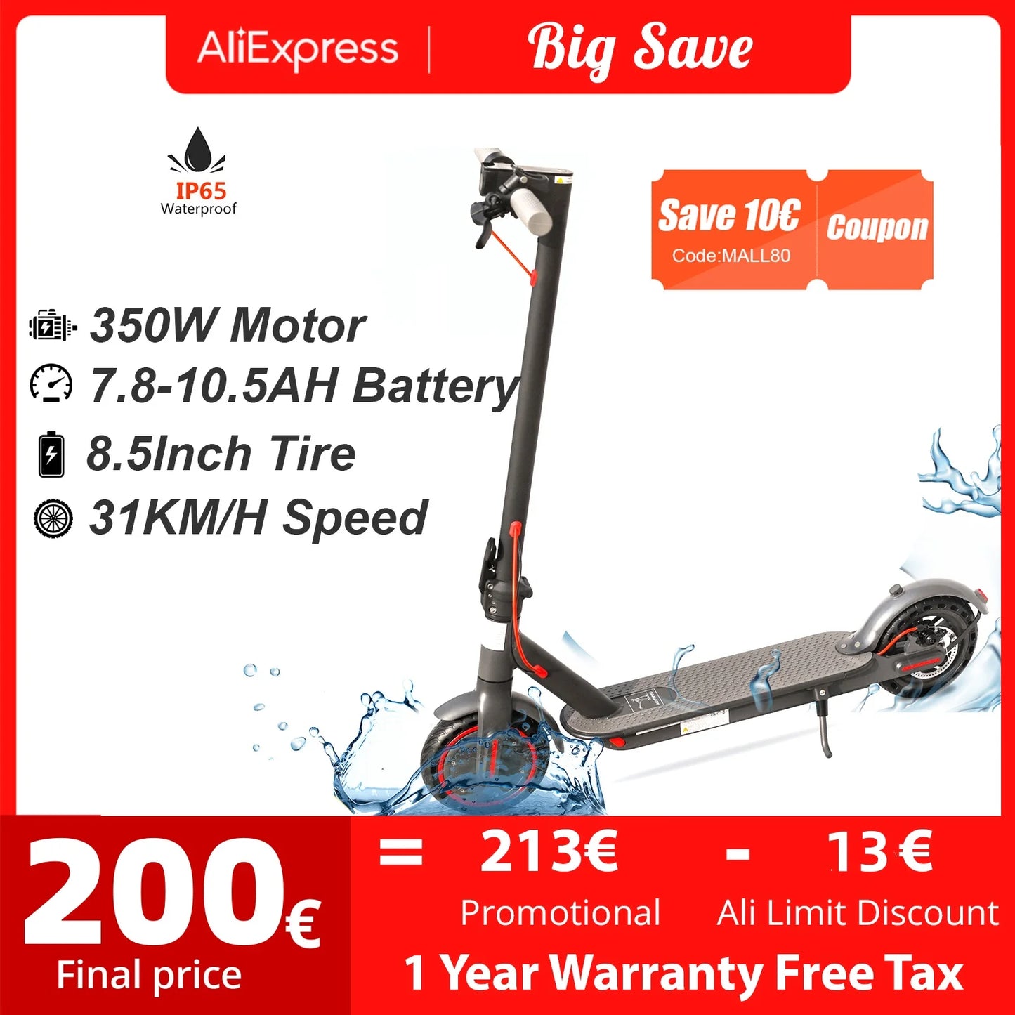 7.8-10.5AH Electric Scooter 350W 31KM/H Foldable Electric Kick Scooter 8.5 Inch APP Smart E-Scooter for Adults