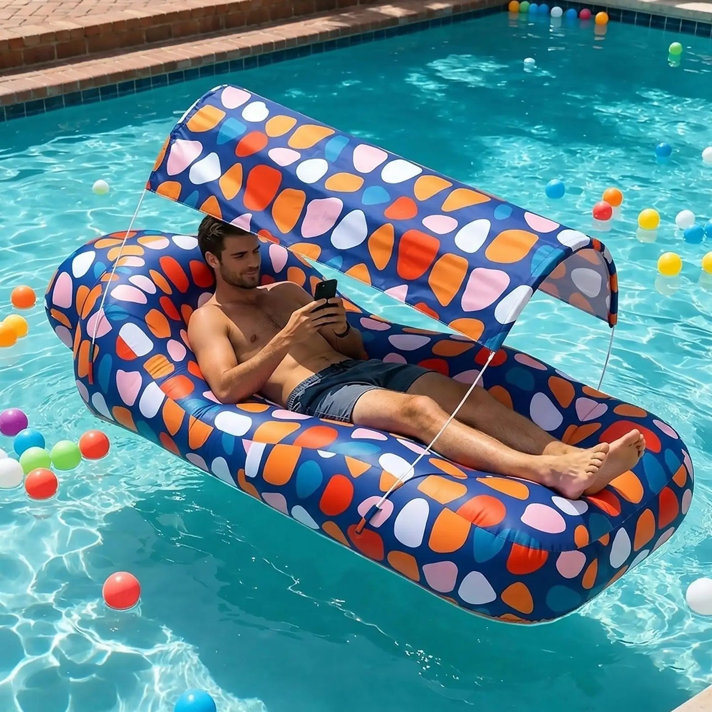 Inflatable Beach Camping Lounger Air Sofa With Sun Shade No-Pump Blow Up Couch For Outdoor Camping Hiking Picnic Vacation