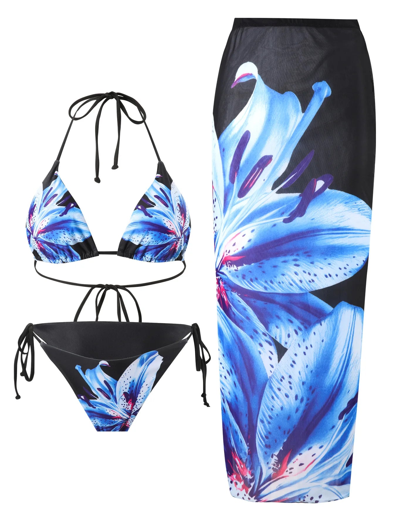 3 PCS Set 5 Colors Sexy Bikini Suit Summer Exotic Islands Vacation Separate Long Skirt Beach Tie Summer Swimwear with Chest Pad Women's Sexy Cover Ups Suit Swimming Apparel Sets