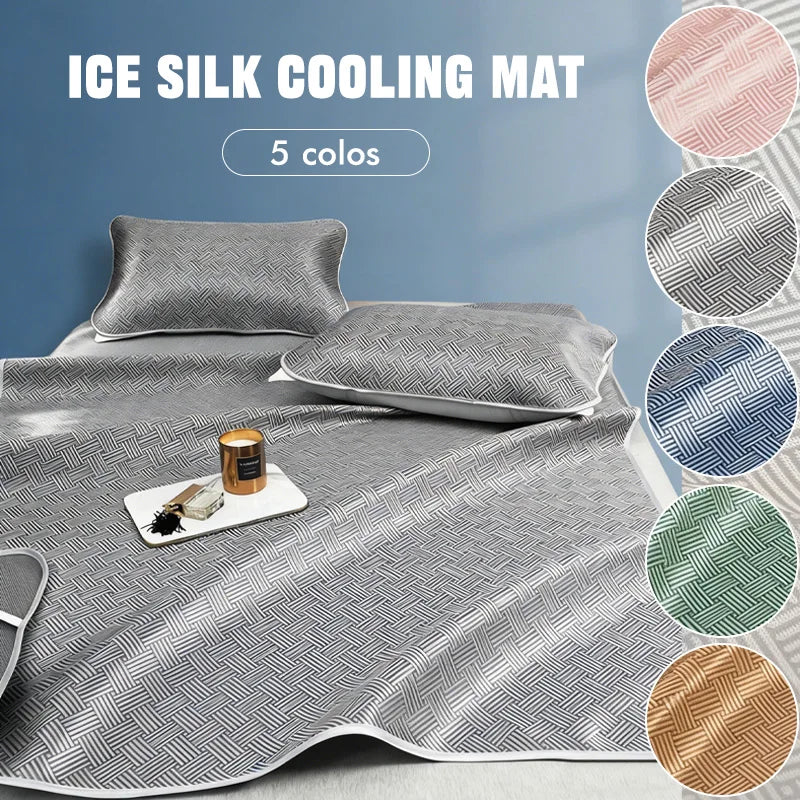 3 PCS Set 5 Colors Summer NEW Breathable Cooling Sheet Set Antibacterial Skin-Friendly Sleeping Mat Pillowcase Comfortable Air Condition Mattress Home Bedroom Bedding Supplies
