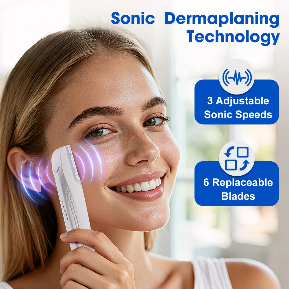 NEW Arrivals Women's Sonic Rechargeable Dermaplane Razor with Light 6 Replaceable Blades Facial Exfoliation Hair And Fuzz Removal Tool Women Skin Care Supplies