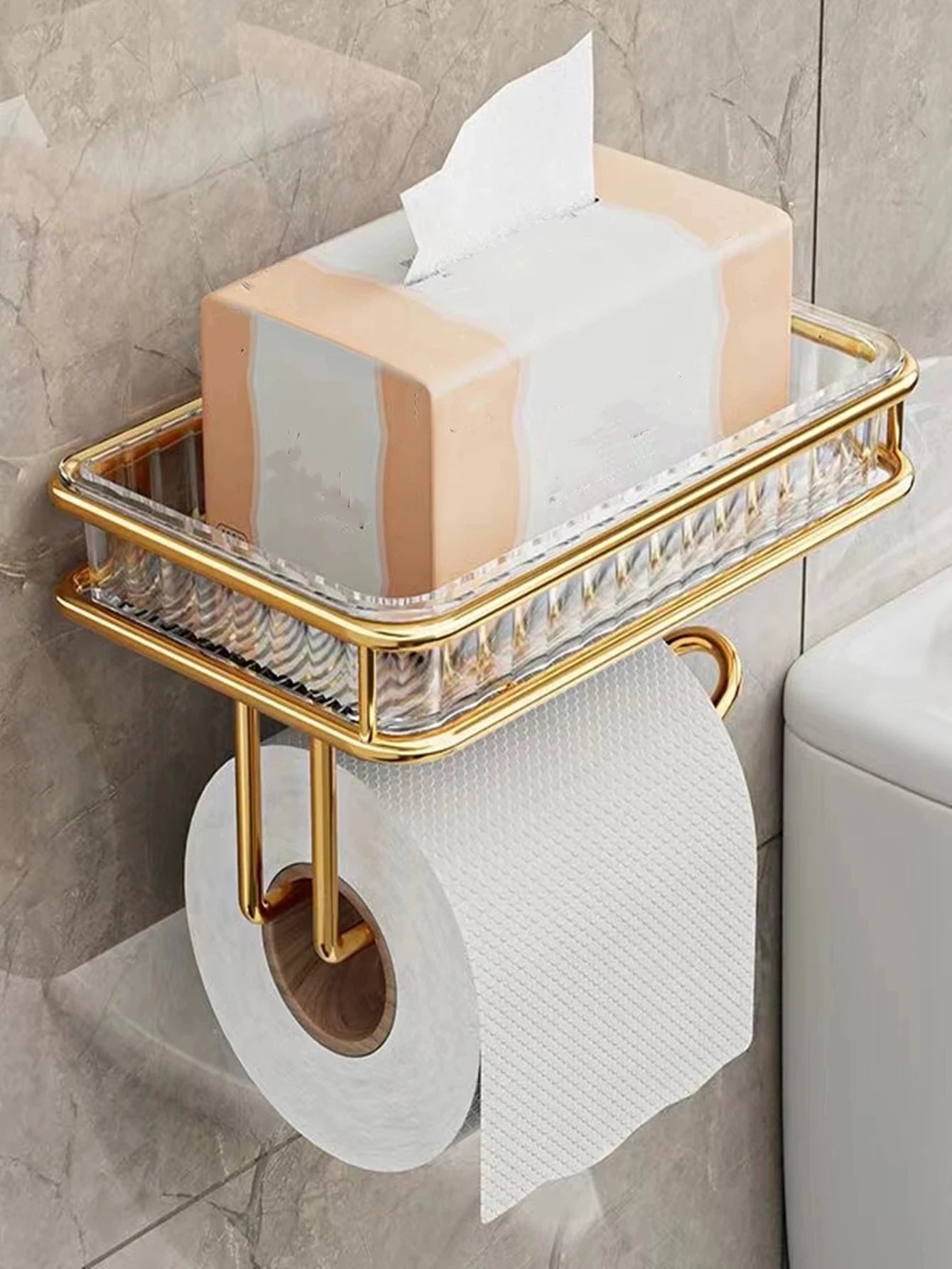 Light Luxury Bathroom Roll Paper Holder Tissue Box Free Punching Wall Hanging Toilet Organizer Phone Stand Bathroom Accessories