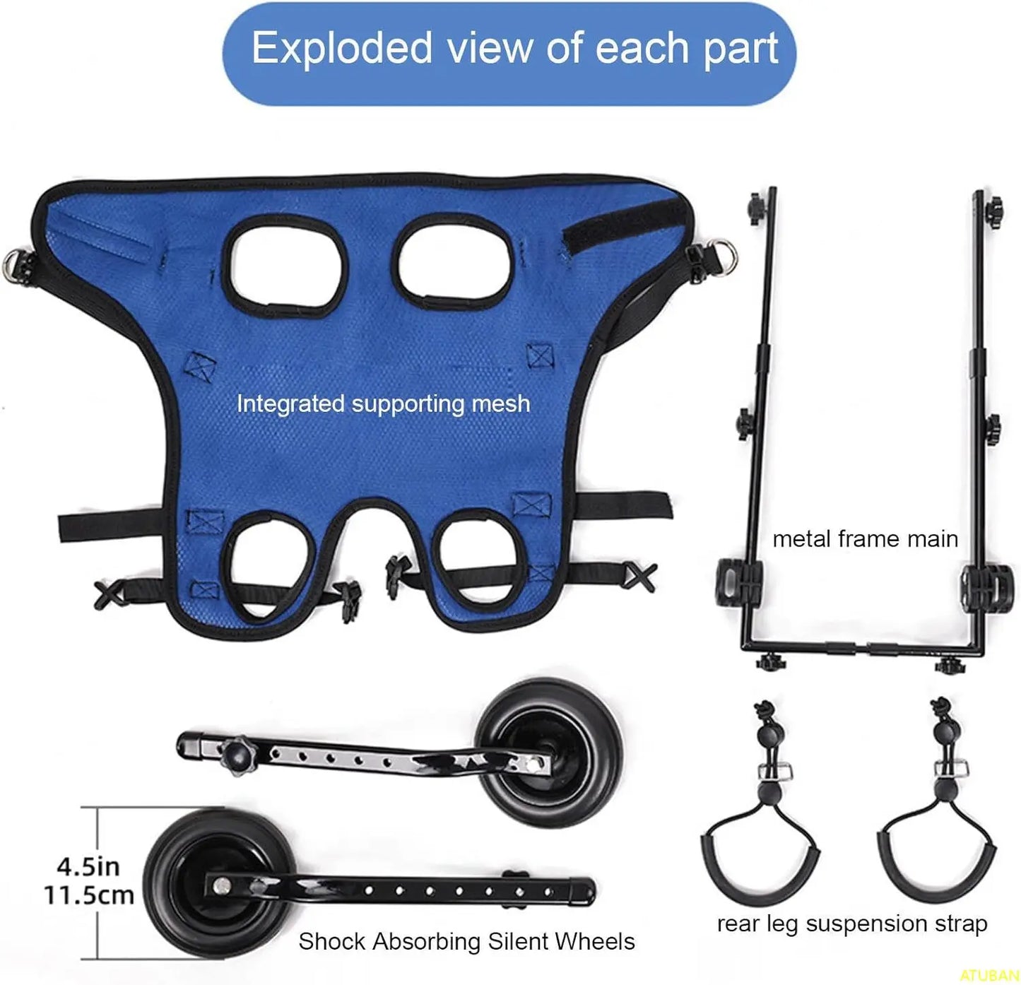 Cat & Dog Wheelchair, Adjustable Pets Cart with Wheels for Back Legs,Dog Brace and Hip Support, to Recover Their Mobility