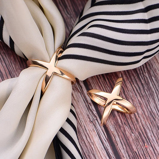 3pcs Fashion Cross Scarf Clip X Shape Metal Brooches For Women Hollow Bow Scarves Buckle Holder Shawls Jewelry Clothing Accessories