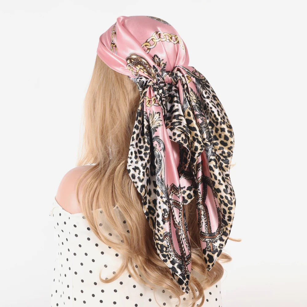NEW Arrivals Leopard Silk Scarf Women Summer Beach Vacation Foulard Soft Satin Shawl Kerchief Square Scarfs Neck Headscarf 90*90cm Girls Ladies Luxury Fashion Apparel Accessories