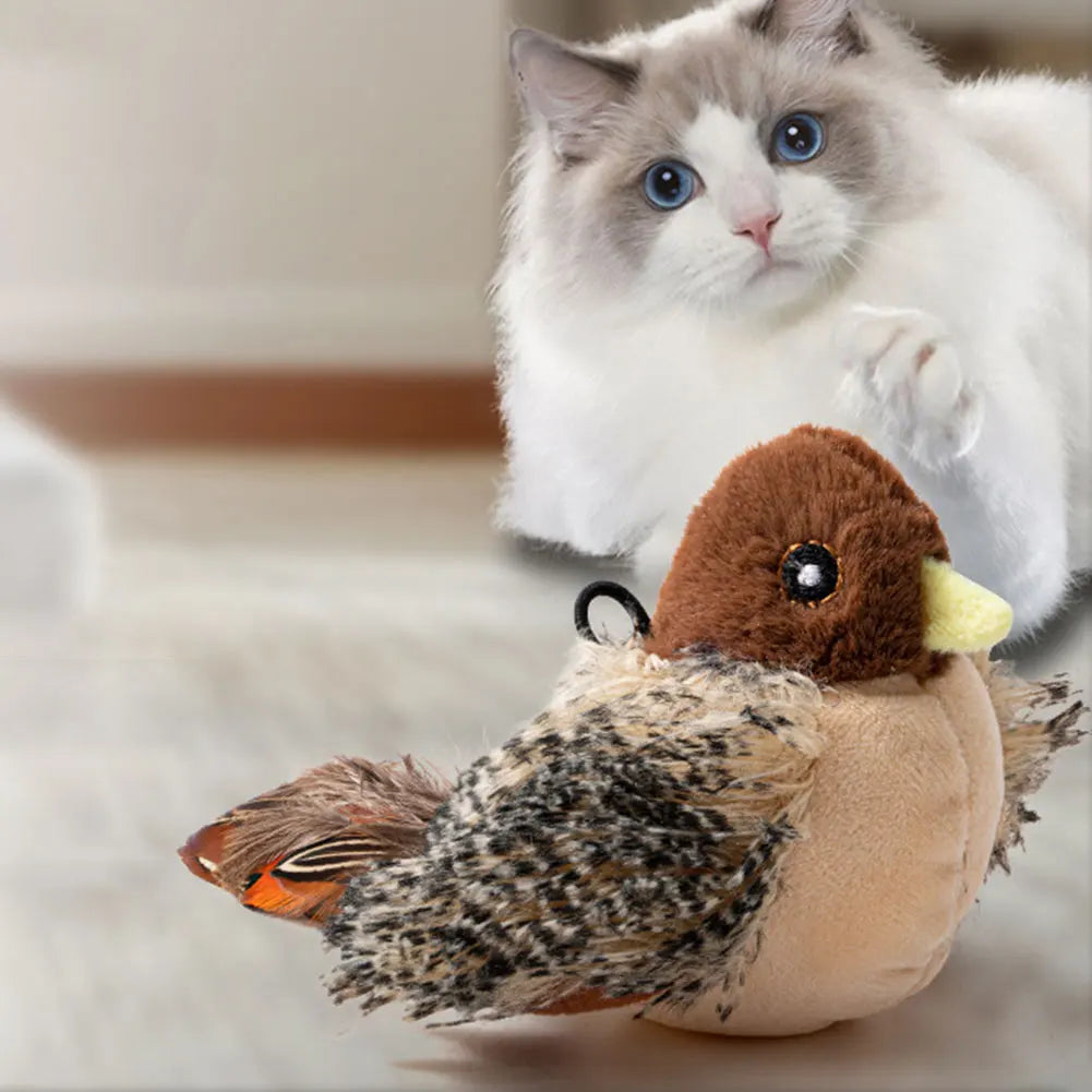 Electric Interactive Cat Toys Kitten Chirping Bird Toy Plush Cats Pets Teasing Toys Electric Squeaky Simulation Bird for Indoor Cats