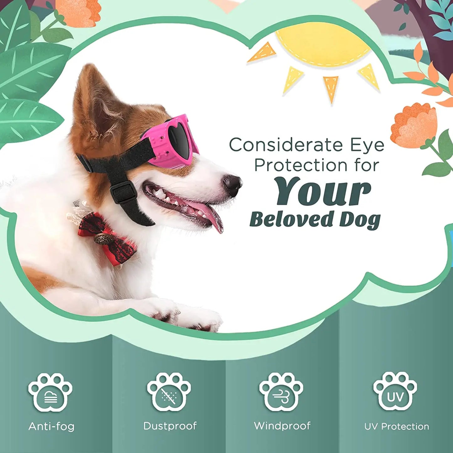 Small Dog Sunglasses UV Protection Goggles Eye Wear Protection with Adjustable Strap Doggy Heart Shape Anti-Fog Sunglasses