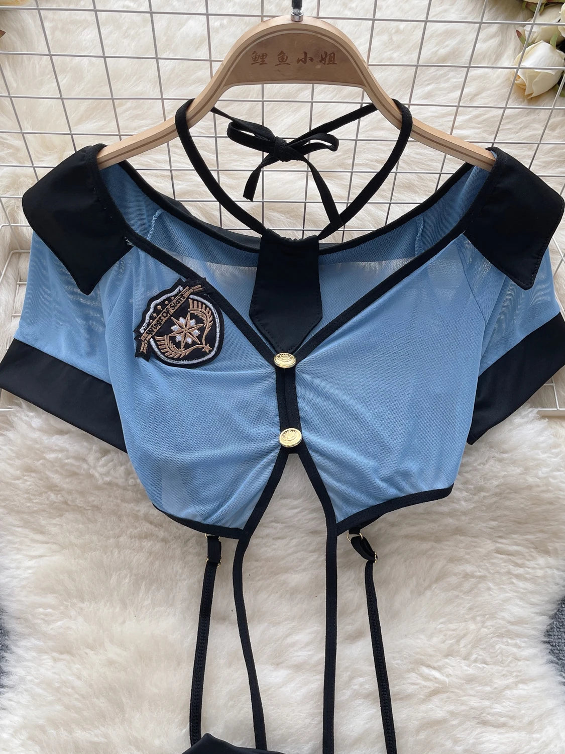 Women Preppy Style Sexy Uniform Sets 2024 V Neck Sheer Top+Lace Up Mini Skirt+Thongs Hollow Out Cosplay Porn Suits