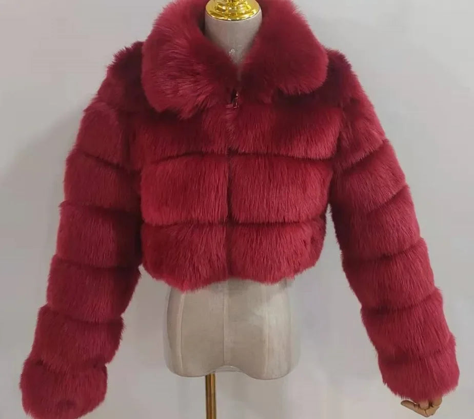 NEW Arrivals S-3XL 5 Colors Women Faux Fur Coats Fox Short Coat Turn Down Collar Zipper Full Sleeve Thick Warm Open Stitch Elegant Splice Autumn Winter Snow Outerwear Ladies Girls Luxury Fashion Clothing Supplies