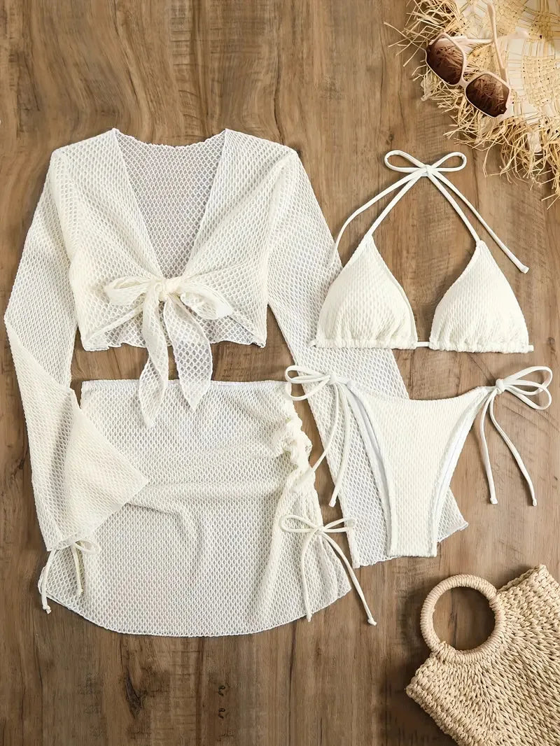 NEW 4PCS Set 10 Colors Solid Sexy Bikinis Female Swimsuits Women's  Swimwear Beach Swim Wear Bathing Suits Brazilian Bikini Set Pool Bather Suit