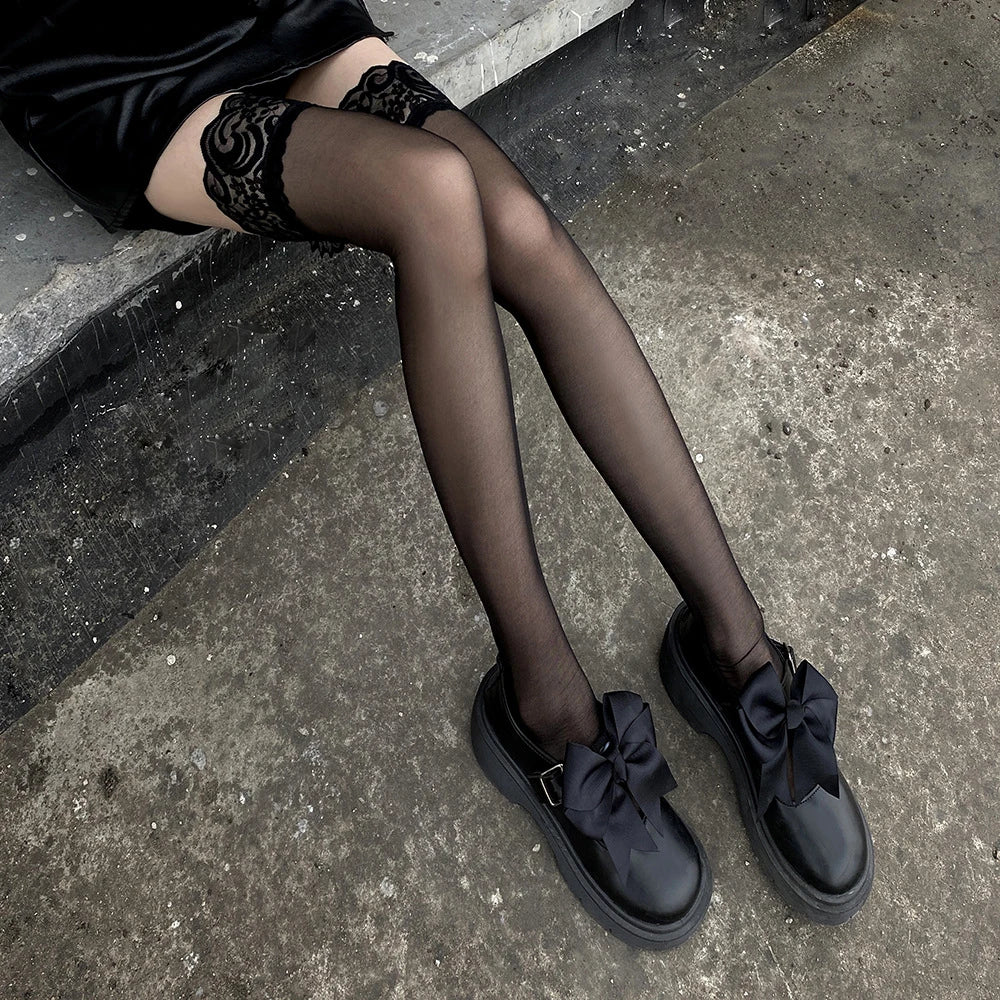 Women Sexy Stockings Silicone Anti-Slip Thigh High Quality Long Socks Transparent Thin Lace Tights Stocking Over The Knee Solid Socks Pantyhose Ladies Underwear Lingerie Apparel Accessories