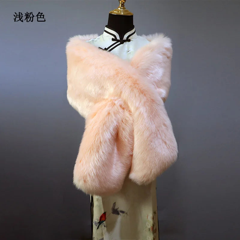 NEW Arrivals 32 Colors 160*22cm Women Luxury Warm Faux Fox Fur Shawl Winter Ladies Plush Scarf Wraps Cloak Coat Wedding Long Cape Scarves Girls Ladies Luxury Fashion Clothing Products