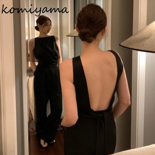 NEW Arrivals Beige/Black Feminino Sexy Backless Ropa Mujer Women Top New Sleeveless Clothes Round Neck Tanks & Camis Summer Elegant Tops Evening Beach Party Clothes