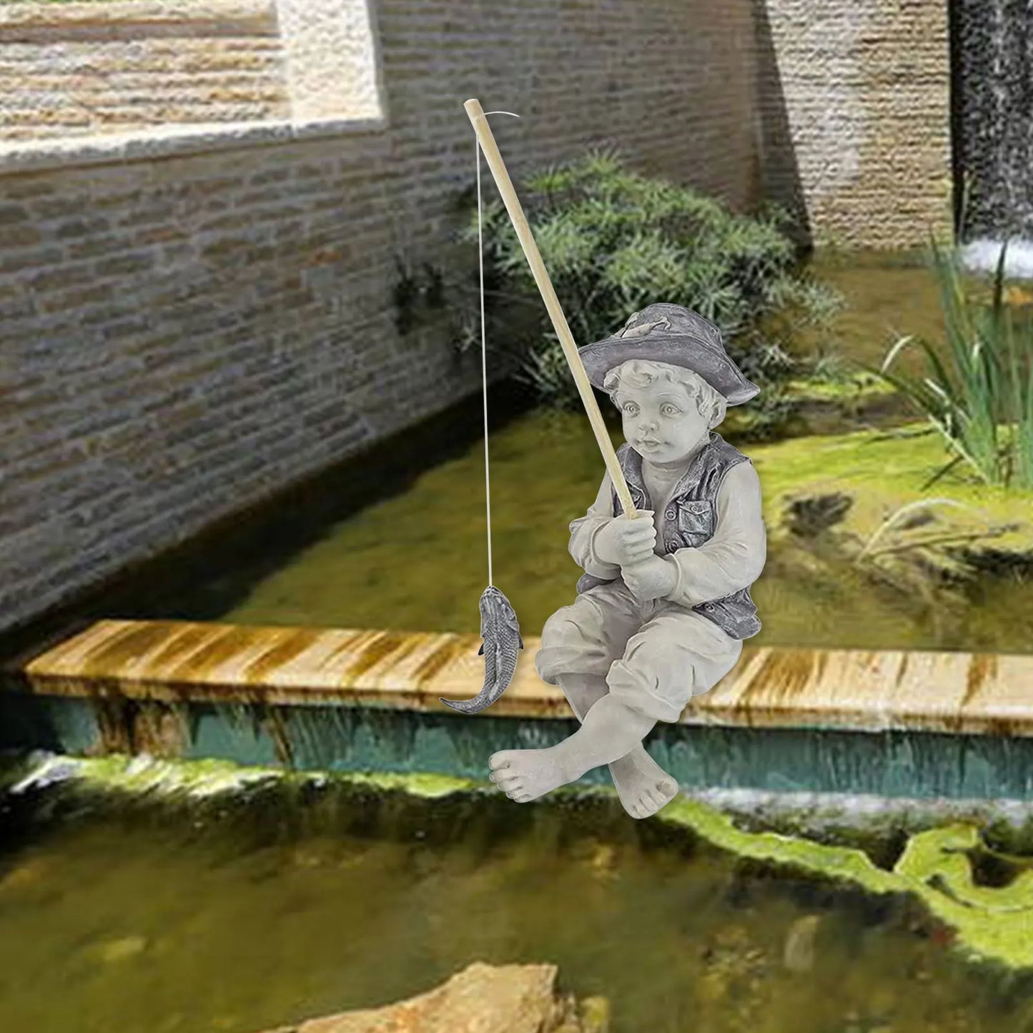 Garden Statue Gone Fishing Boy Yard Ornaments Resin Fisherman Funny Lawn Sculpture Home Decoration