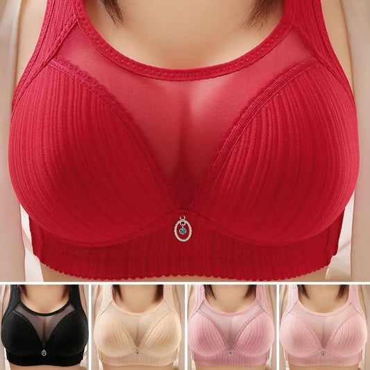 NEW Arrivals Plus Size 5 Colors Women Wireless Free Bra Comfortable Non-slip Push-Up Sports Bra with Wide Shoulder Straps Chest Pad for Women Breathable Bras