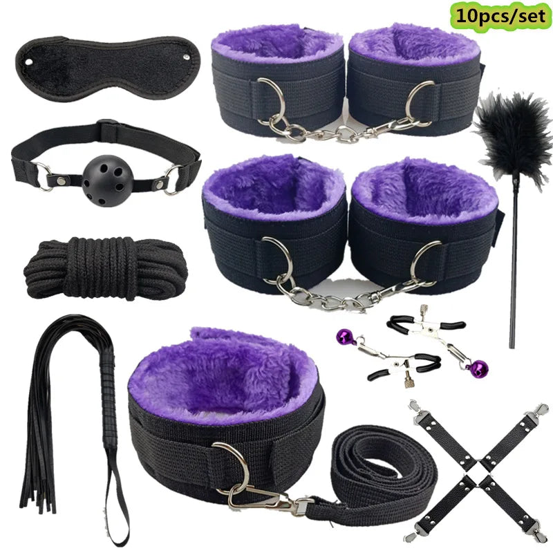 7/10/12 PCS Set  BDSM Bondage Set Adult SM Sex Products Sex Toys Kits For Adults Games Handcuffs Whip Vibrator Anal Plug Mouth Gag Erotic Couples Adults Sex Toys Accessories