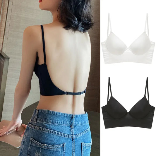 Sexy Women Lingerie Backless Bras Underwear Deep V Low Cut Push Up Bra Intimates Female Breathable Bralette Low Back Invisible