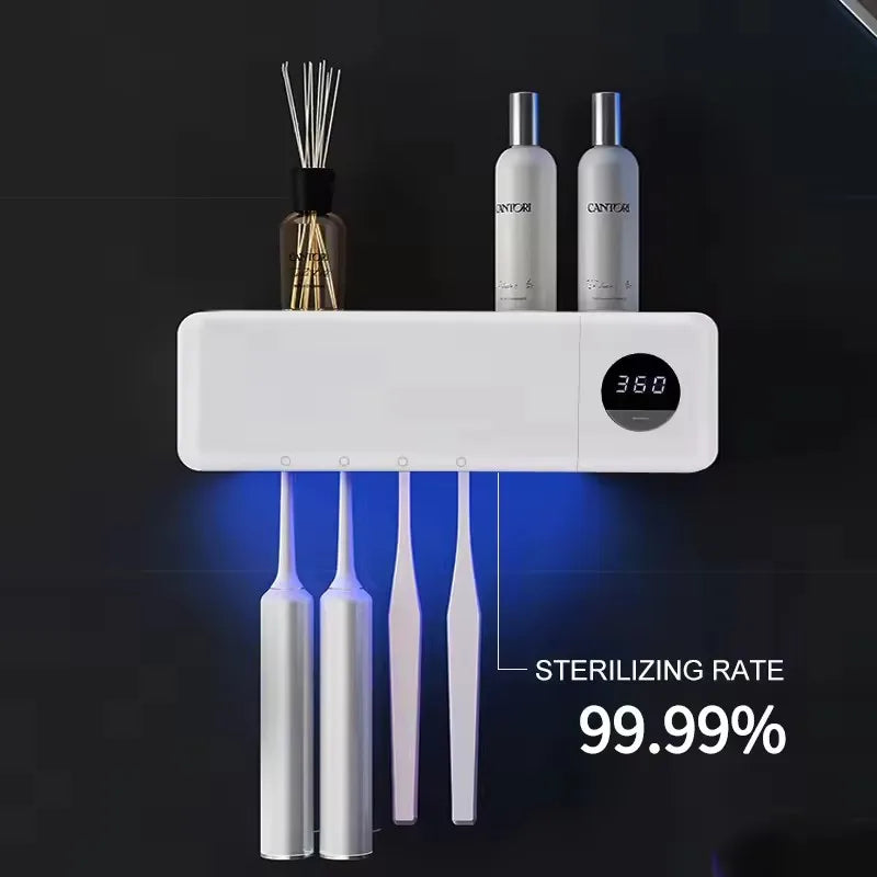 3 PCS Set Electric Toothbrush Sterilizer UV Toothbrush Sterilizer USB Charging Wall Mounted Bathroom Toothbrush Holder Digital Display