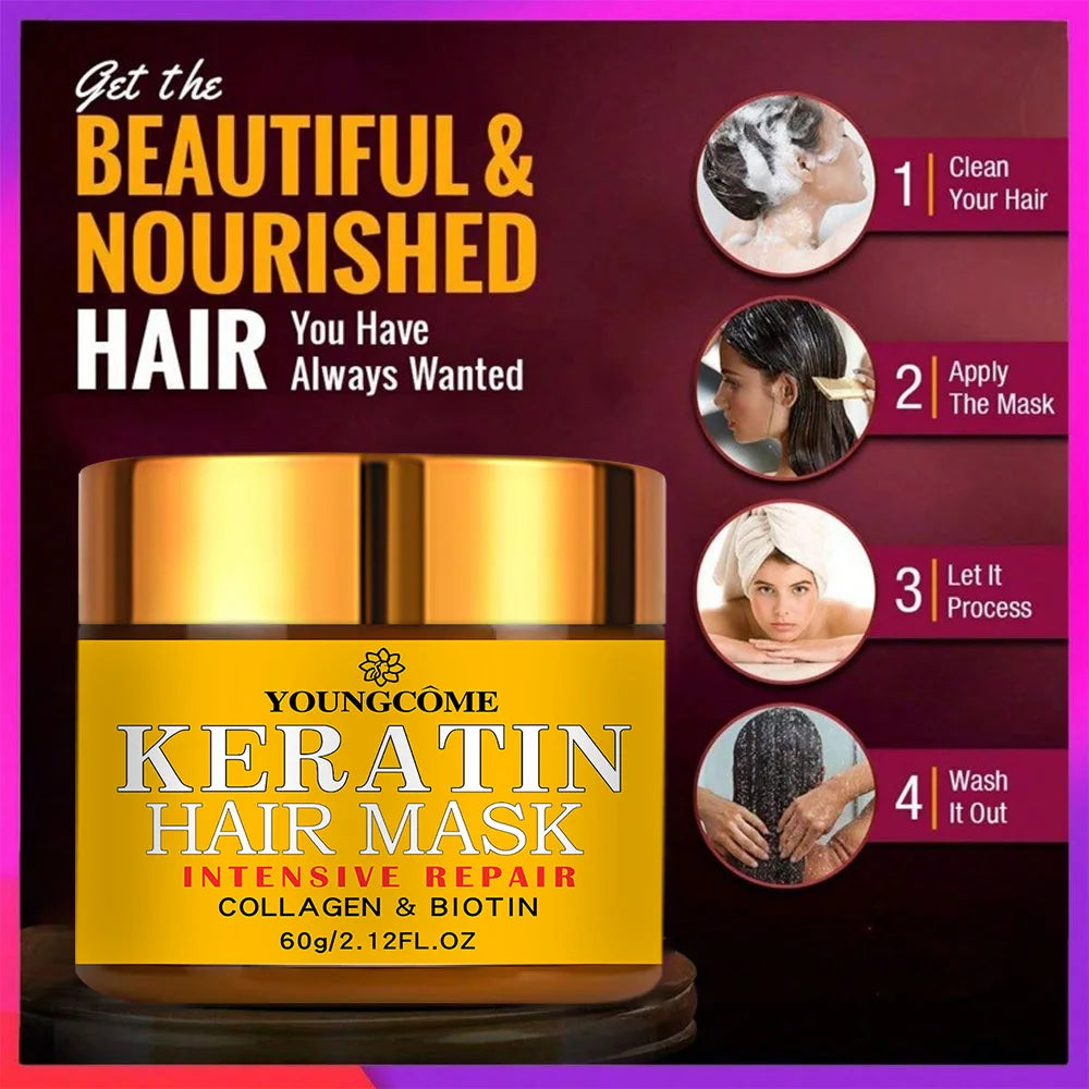 Hair Repairs 60gr Korean Hair Mask Biotin Collagen Keratin Treatment Hairs Conditioner Hair Essential Oil Nourishing for Dry Damaged