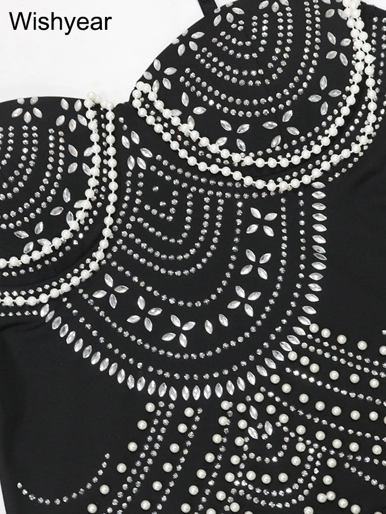 NEW Arrivals UK S-2XL Size Black/Brown Color Luxury Sparkly Crystal Rhinestone Pearl Celebrities Gown Brown Dress Woman Strap Evening Party Birthday Prom Wedding Party Gown