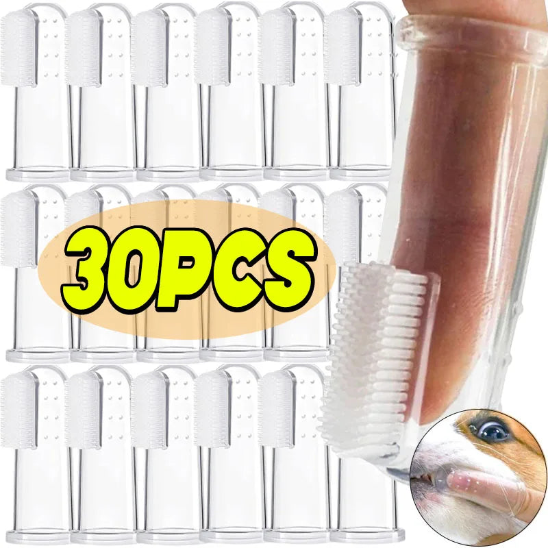 30 PCS Set Super Soft Pet Finger Toothbrush Teddy Dog Brush Bad Breath Tartar Plaque Treatment Teeth Care Tool Dog Cat Cleaning Silicone Gel Pet Cleaning Supplies