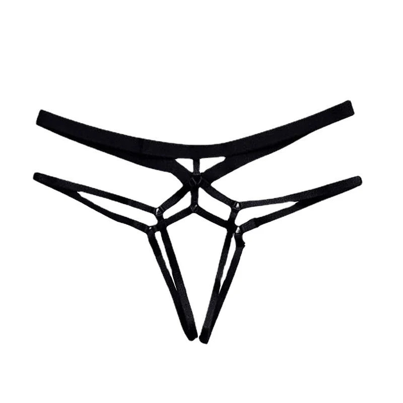 S-3XL Plus Size Sexy Women Bandage Hollow Out G-String Thong Tanga Panties Lingerie T Back Transparent Lingerie Ladies Open Crotch Toy Panties Underwear