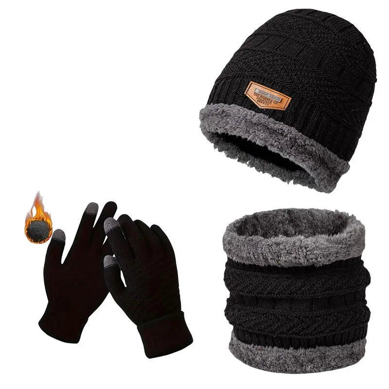 3 PCS Set 12 Colors  -20* Thermal Winter Set Windproof Fleece Hat Scarf Gloves Combo for Outdoor Sports Hiking Cycling Fishing Cold Weather Protection