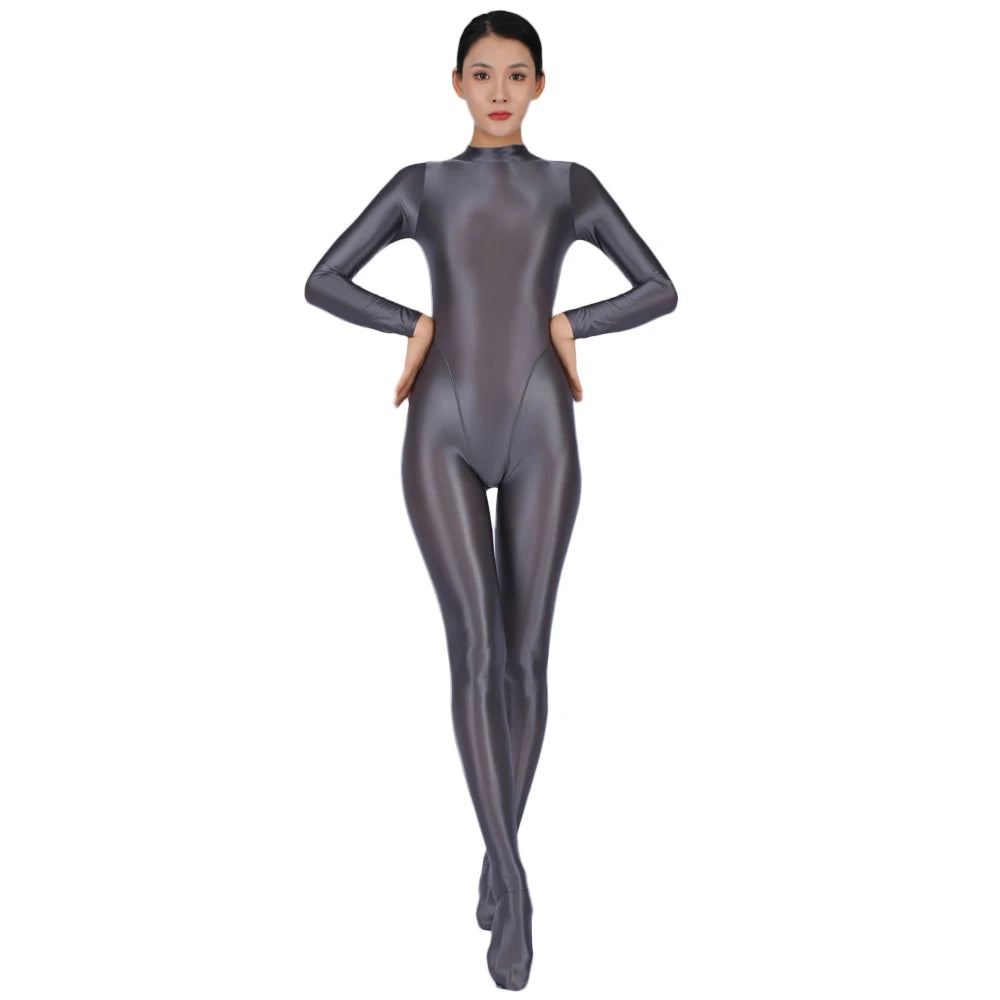 8 Colors M-3XL UK Plus Size Sexy Women Yoga Shaper Tight Dance Wear Oil Glossy Shiny Elastic Bodysuit Sheer See Through Rompers Jumpsuits Candy Color Leotard Tights